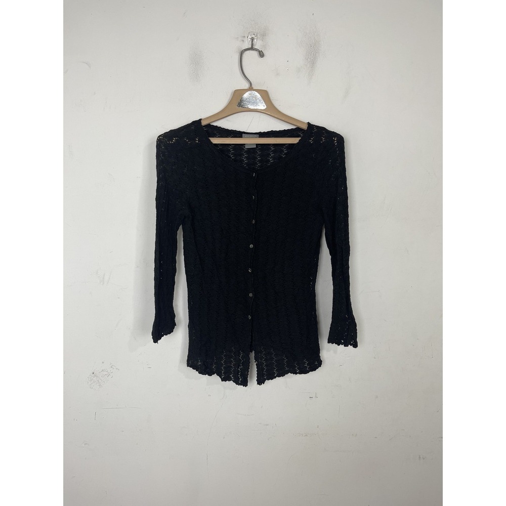 Ann Taylor Women's Black Crochet Knit Waterfall Cardigan Shrug Top Size L
